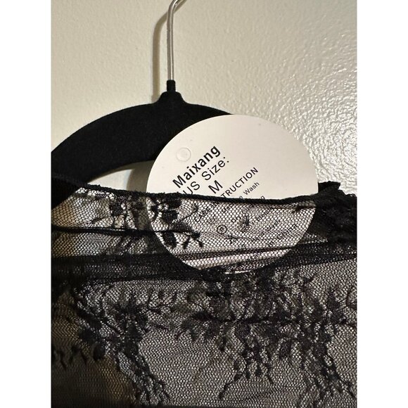 Black Long sleeve sheer top - size Medium  - NWT - Picture 2 of 5